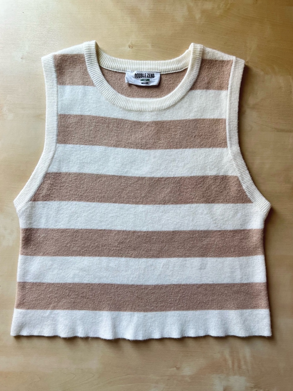 Double Zero Wide-Stripes Knit Sweater Cropped Tank in Neutral Cream and Taupe
